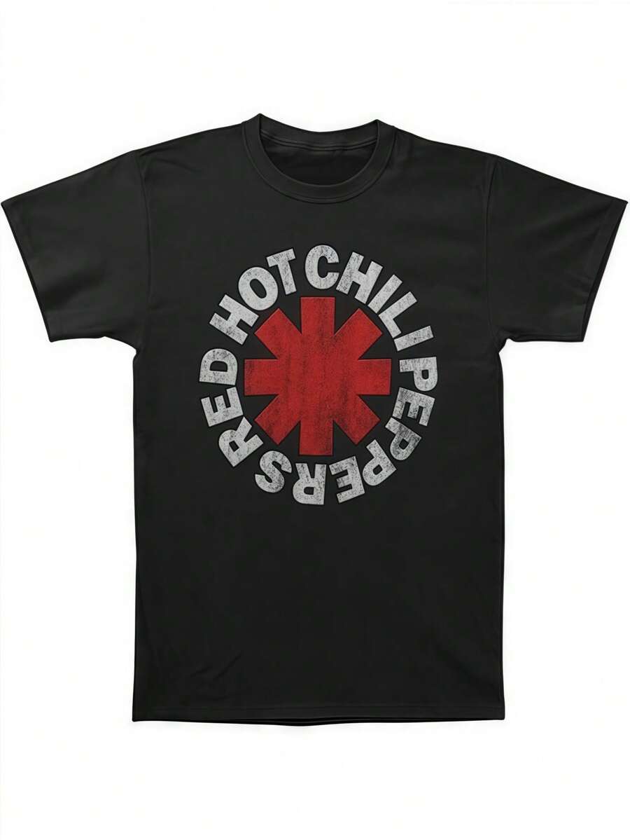 Red Hot Chili Peppers Vintage Distressed Asterisk T-Shirt Pure Cotton T-Shirt - 黑色 - 查看 1