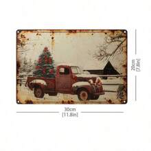 8x12 Inch Vintage Red Truck With Christmas Tree Metal Sign - Perfect For Holiday And Room Decor, Unique Party Gift Idea, Ideal For Room Decoration Home Decor Christmas Decorations