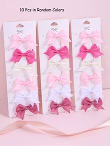 10pcs/Set Assorted Color Fabric Bowknot Hair Clips For Baby Girls, Cute & Versatile Hair Accessories, Suitable For Daily Use