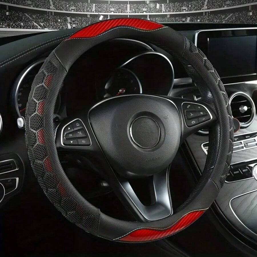 15 Zoll PU Leder Lenkradabdeckung, rutschfeste und atmungsaktive Lenkradabdeckung, universell passend für die meisten Autos, stilvolles Autoaccessoire