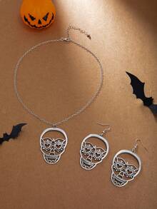 2pcs Gothic Style Necklace & Earrings Jewelry Set, Unique Fashion Accessories For Party, Halloween Gift For Friends