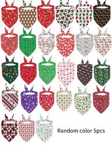 5pcs Christmas Pet Bibs, Single Layer Dog Bandanas With Christmas Tree & Snowman Prints