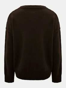 Korean Style Casual Loose Solid Color Round Neck Long Sleeve Versatile Daily Knit Sweater - Chocolate Brown - View 9