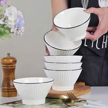 8/6/4件套日式陶瓷拉面碗，5英寸，新款条纹高脚面碗和汤碗，沙拉碗，厚实优质意大利面食碗，餐厅/家用餐具，可放入洗碗机和微波炉
