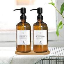 2个500毫升大容量玻璃可重复灌装瓶，适用于洗发水、沐浴露和洗手液。这些可重复灌装瓶适用于浴室，配有多种颜色的泵头。它们可用于存放洗手液、沐浴露和洗发水，也可作为浴室家居装饰配件。非常适合万圣节、感恩节、圣诞节和国庆节。 - 棕色 - 查看 6