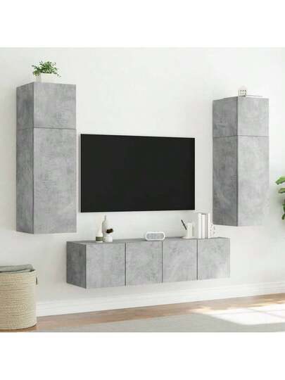 VidaXL TV Wand Unit LED Lighting 80x35x31 Cm Concrete Grijs view 5