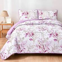 2025 Purple Floral Coverlet Set-Quilted Bedspread Sets (3Pcs),Home Room Decor, Dorm Decoration, Valentine Day Gifts, All Seasons - Màu tím - Xem 6