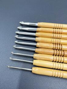 9pcs/Set Carbonized Bamboo Handle Crochet Hooks, Sweater Knitting Needles, Round Shank Hooks, Dreadlock Extensions Hooks, Oxidized Aluminum Head Weaving Tools, Handmade DIY Knitting Hooks - Multicolor - View 3