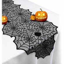 Halloween Table Runner - Black Lace Spider Web Table Runners For Halloween Decor,Vivid Polyester Spider Web Table Runner For Halloween Masquerade Party Dinner Table Decoration 18 X 72 Inch