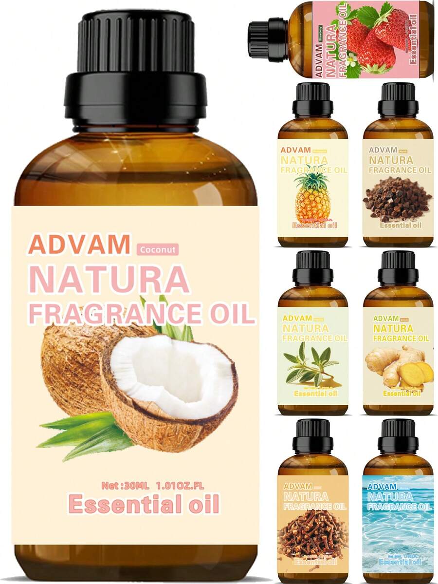 30ml/1.01oz Essential Oil Fragrance, Home Fragrance, Vanilla Coconut Scented Oil, 100% Natural Aromatherapy Oil, Jasmine, Lemon, Tea Tree, Eucalyptus, Grapefruit, Magnolia, Lotus, Musk, Strawberry, Mint