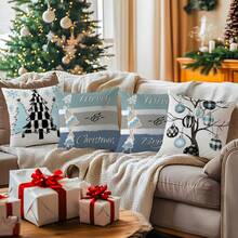 1 Stück/4 Stücke Weihnachts-Muster Kissenbezug, einseitig bedruckter Kissenbezug, geeignet für Wohnzimmer, Schlafzimmer, Heimdekoration, ganzjährig