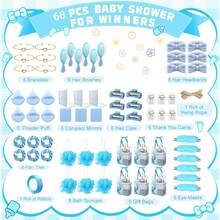 68件/6套婴儿派对小礼物，包括发带、梳子和配套礼品袋，适合用作婴儿派对游戏奖品、婚礼新娘送礼会礼物 - 藍色 - 查看 3