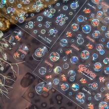 1pc Cartoon Colorful Goldfish Bubble Nail Stickers, Colorful Bubble Iridescent Shell Design, Self-Adhesive 5D Embossed Laser Flashing Stickers, Suitable For Home And Nail Salon, DIY Nail Supplies For Women And, Holiday Gift - 橘色 - 查看 3