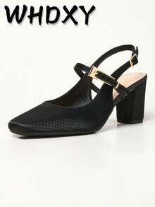WHDXY 1 Pair Women's Square Toe Basic Slip-On High Heel Pumps, Sexy 7CM Chunky Heel Dress Shoes For Office, Flight Attendant, Formal Occasions