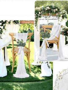 Conjunto de decoração para cadeiras de casamento 24/8 peças, tule de tecido transparente de chiffon e flores artificiais decorativas com laço de fita branca, decorações para festas de casamento, decorações elegantes para corredores de casamento, cerimônias, decorações para bancos de igreja, decorações para cadeiras, decorações para festas, decorações para casa, decorações para festas, Natal, artigos para festas de Ação de Graças