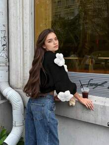 Áo khoác cardigan nữ thanh lịch thêu hoa, trang phục thường ngày thoải mái cho các buổi hẹn hò và đi chơi, thích hợp cho các dịp lễ, kỳ nghỉ, Ngày Valentine, Năm mới, mùa hè, sinh nhật. - Đen và trắng - Xem 8