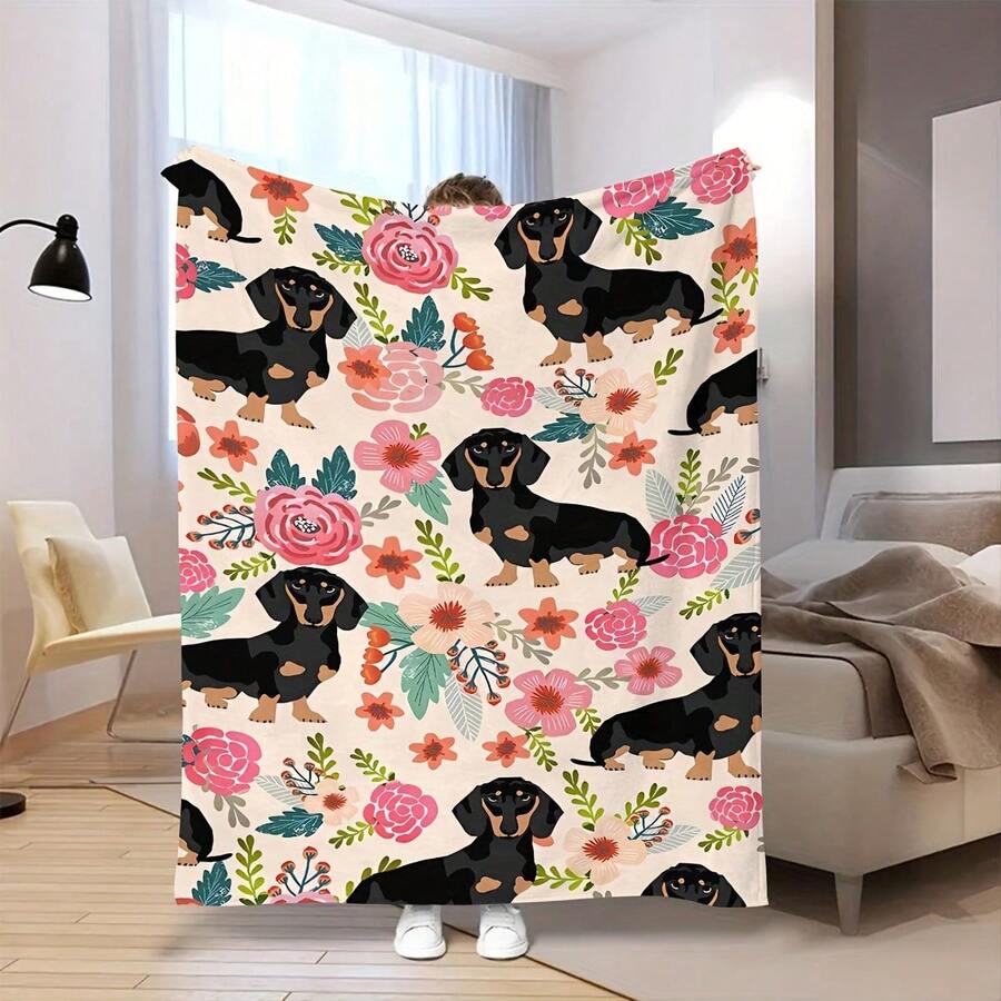 Super Soft Cute Dachshund Prints Flannel Printed 3D Blanket, As Birthday Gifts, Family, Wedding, Souvenir Blankets, Polyester Blankets Suitable For All Seasons, Washable, Machine Washable, Lightweight, Breathable, Comfortable, Warm, Unique, 280gsm For Him, Her Personalized Ideal Gifts For Her, Him, Family, Boyfriend, Girlfriend, Father, Family, Mother, Lover, Daughter, Son, Grandfather, Grandmother, Friend, Classmate, Pet.   Perfect Nap, Camping, Travel, Home, Daily Life, Office Decoration, Birthday, Anniversary, Valentine's Day, Thanksgiving, Christmas, Halloween, Mother's Day, Father's Day, Wedding, New Year Gifts ,Sofa,Bed,Car,Bedroom,Living Room,Office,  Outdoor Camping, Beach,Wall Decoration - Nhiều màu 13 - Xem 1