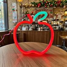 1 Stück LED Weihnachtsthemen Elemente Szene Apfel Neonlicht Wanddekoration, batterie-/USB-betriebenes romantisches Feenlicht, Heim-Feiertags-Party Kinderzimmer Schlafzimmer Dekoration