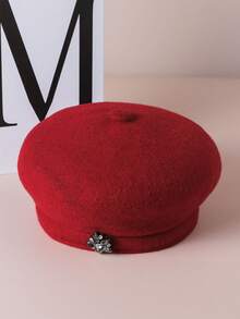 1pc Vintage Inspired Casual Beret Hat With Rhinestones, Flattering Fit, Suitable For Autumn/Winter, Valentine's Day - Multicolor - View 15