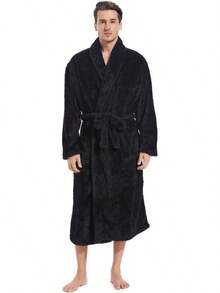 Cozy Plush Fleece Robe With Pockets For Men - Dark Grey - Dark Grey - View 10