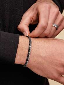 سوار رياضي للرجال، سوار من الفولاذ المقاوم للصدأ مصنوع يدويًا بألوان أسود وفضي، سوار سلسلة مزدوج الطبقة عصري، سوار رياضي مقاوم للماء متعدد الطبقات باللونين الأسود والفضي، هدية مجوهرات من الفولاذ المقاوم للصدأ للرجال