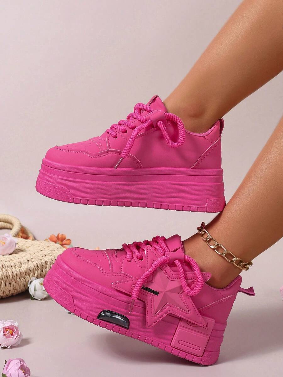 Women's Outdoor Sports Shoes Lace-Up Women's Shoes Casual Low-Cut Shoes Round Head Women's Shoes - 紅色 - 查看 1