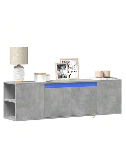 VidaXL TV Wand Unit LED Lighting 135x31x39.5 Cm Concrete Grijs