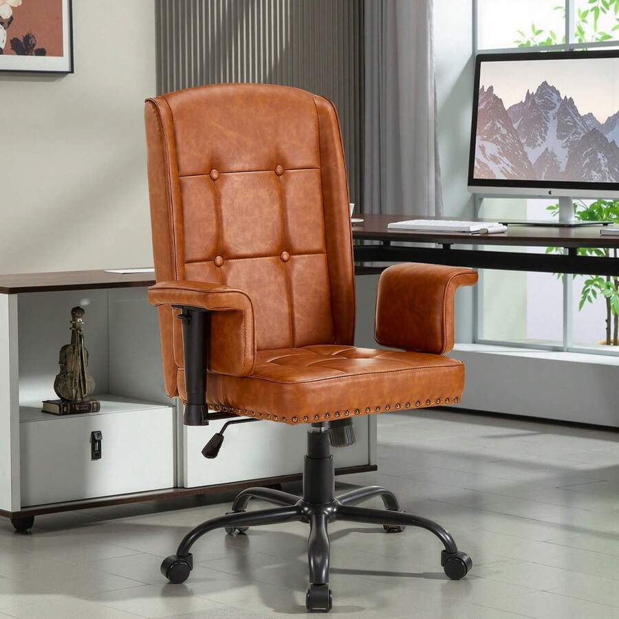 VECELO Ergonomic Executive Office Chair 400LBS - Big And Tall Heavy Duty Computer Chair , Breathable PU Leather & Lumbar Support | Modern Luxe Black Home Office Chair - Light Luxury - 查看 1