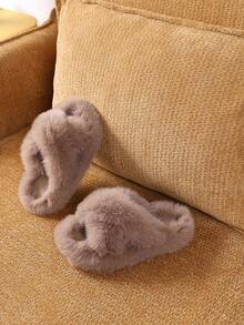 1 Pair Kids' Plush Lined Anti-Slip Warm Slippers, Comfortable Soft Bottom Minimalist Fluffy Warm Flat Shoes, Suitable For Indoor Wear, Cross-Type House Slippers For Winter - Khaki - View 4