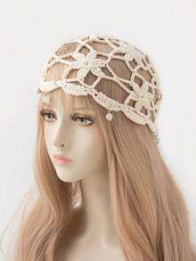 1pc Women's Lightweight Hollow Decor Handmade Crochet Knitted Hat, Suitable Spring, Summer, Autumn Daily, Beach, Outdoor Wear - A - 查看 5