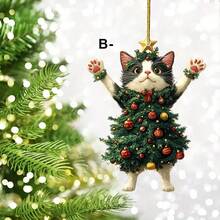 1pc Christmas Cat Wearing Christmas Tree Ornament, Creative Christmas Gift For Car Rearview Mirror, Backpack, Key Chain, Cute & Funny Cat Accessory, Unisex Holiday Gift