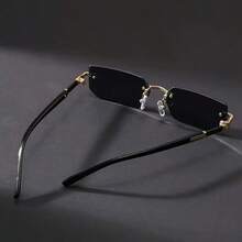 1 Piece Of Men's Frameless Y2K Fashion Glasses, Suitable For Summer Matching - màu đen - Xem 4