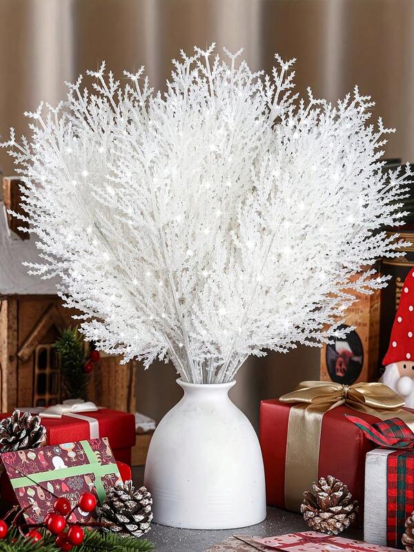 10pcs/5pcs Artificial Pine Sprigs Faux Greenery Stems Pine Picks Plastic Christmas Decor DIY Holiday Accessories, Artificial Cedar Branches, Fake Christmas Greenery Pine Picks For Wreath Craft DIY Home Kitchen Decorations, Fake White Pine Tree Branches For DIY Wreath Christmas Decoration And Home Garden Decoration Home Decor Christmas Decorations Room Decor