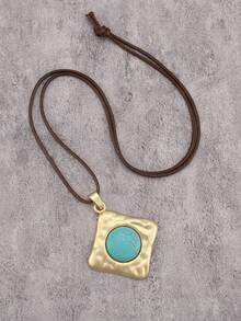 1pc Minimalist Golden Alloy Pendant Necklace, Vintage Cross & Turquoise Necklace, Suitable For Daily Wear And As Gift For Girlfriend/Boyfriend
