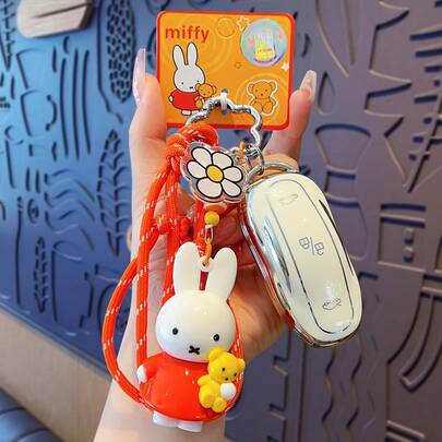 米菲编织绳时尚魅力钥匙扣 - 背包吊坠，小配饰，创意可爱钥匙圈，送给闺蜜、情侣和家人的理想礼物；与米菲一起可爱地前进