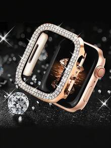 1 Stück Damen Glitzerschutz mit doppelter Reihe Strass-Hohlelementen für Apple Watch 38/42/40/41/44/45/56/49mm Serie 11/10/9/Ultra/Se/8/7/6/5/4/3, modischer Sturz- und Kratzschutz Uhrenabdeckung