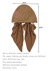 1 件女士时尚弧形无檐便帽，弹性头巾帽，侧面有花卉刺绣，化疗帽 - 彩色 - 查看 5