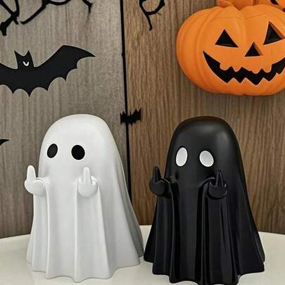 2pcs Cute Ghost Halloween Decor, Creative Spooky Ghosts Figurine Suitable For Home, Office, Party, Plastic Material, Suitable For Birthday Gift, Halloween Decoration