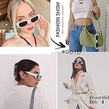 10 piezas/paquete Gafas retro pequeñas rectangulares, gafas cuadradas de fiesta con marco grueso, adecuadas para mujeres y niñas - Blanco - Ver 4