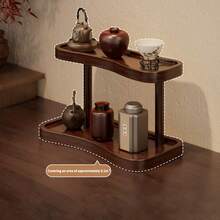 1pc 2-Tier Countertop Storage Rack, Suitable For Vanity, Bathroom Countertop, Modern Bamboo Rack For Lipstick, Skincare And Perfume Bottles, Space Saving, Makeup Vanity, Stylish Design, Sturdy Structure, Cosmetic Storage, Compact Design, Durable, Home Organization - Walnut - View 3