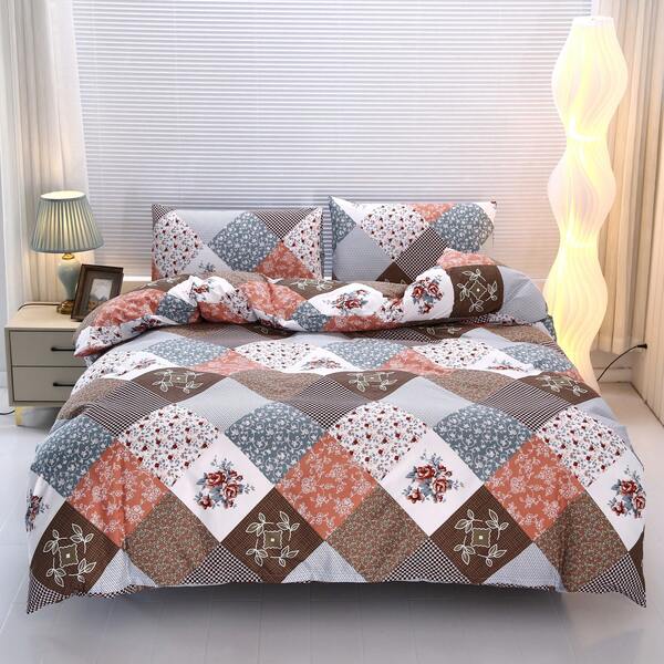 Juego de ropa de cama estampada y cepillada de 3 piezas [1 funda nórdica + 2 fundas de almohada], sin sábana bajera, sin relleno, nuevo patrón floral, tela suave y cómoda, adecuado para dormitorio, hotel, dormitorio, alquiler vacacional