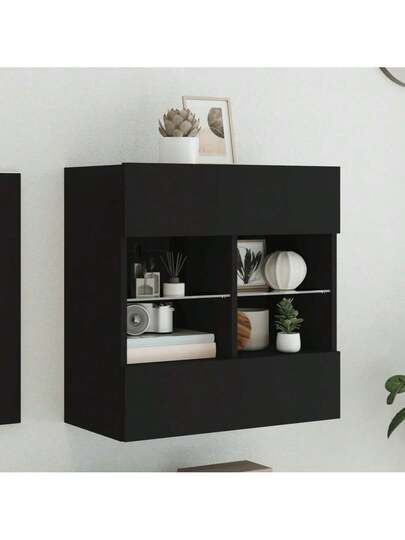 VidaXL TV Wand Unit LED Lighting 58.5x30x60.5 Cm Zwart