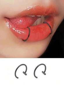 2 piezas de anillos para el labio de estilo punk sin perforación en color plateado, anillos para el labio de moda y personalizados - Anillo C negro - Ver 6