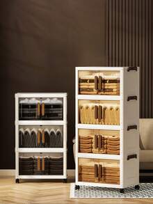 带盖 5 层可堆叠塑料储物箱 - 壁橱整理器和储物柜，32 面宽折叠箱，可折叠储物箱，工艺品，整理和储物箱，适用于家庭、食品储藏室、办公室、宿舍（无轮子）