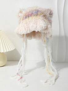 1件女士手工针织可爱猫耳水母帽，秋冬新款朋克甜美Y2K柔软针织帽，时尚百搭，款式随机发货