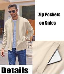 - chamarra ligera para hombre, estilo casual, rompevientos con cierre, para exteriores - Caqui claro - Ver 4