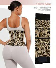 1 Piece Leopard Print Women's Waist Trainer - High Compression Triple Wrap Fitness Shaper Waist Belt, Suitable For Gym, Sports And Fitness, Adjustable Straps, Nylon Material, Elegant Design, Fitness Accessories Exercise Waistband I Discovered Amazing Products On - 黃色 - 查看 6