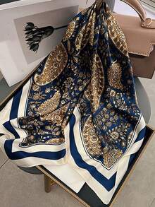 1pc 70cm Paisley Print Faux Silk Bandana Scarf, Women's Classic Cashew Pattern Silky Headband, Neck Scarf, Suitable For Daily Use For Dress - Multicolor - View 2