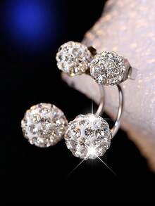 1pc Elegant S925 Sterling Silver Ball Stud Earrings With Sparkling Crystal, Hypoallergenic, Suitable For Daily Wear And Music Festivals - Beads - View 13