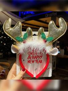 New Christmas Reindeer Antlers Headband With Cute Animal Elements - Holiday Hair Accessories, Fashionable Dress Up Headbands, Great For Gift Giving - Single Pack, Women's Cute Antlers Headband, Polyester Christmas Party Hair Accessories Headband